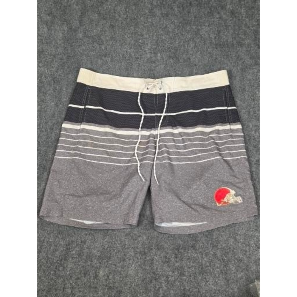 NFL Team Apparel Cleveland Browns Striped Board Shorts Mens XL Grey Black White